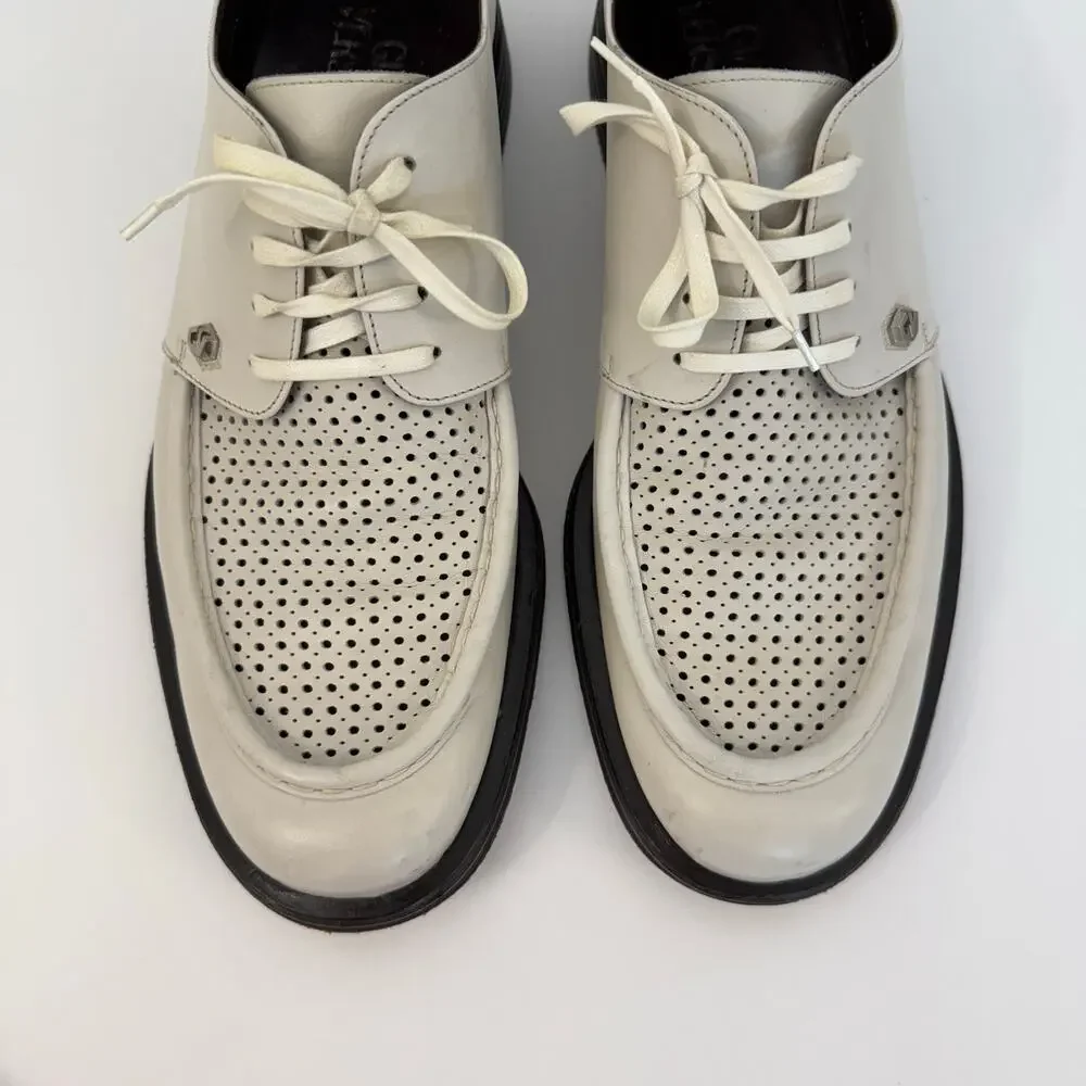 Gianni Versace Vintage Perforated Leather Lace-Up Shoes Brogues White Men's 11